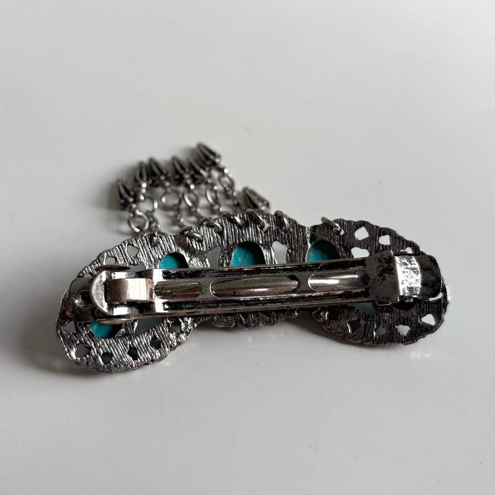 Free People Faux Turquoise Dangle Chain Barrette Hair Clip - Picture 6 of 8